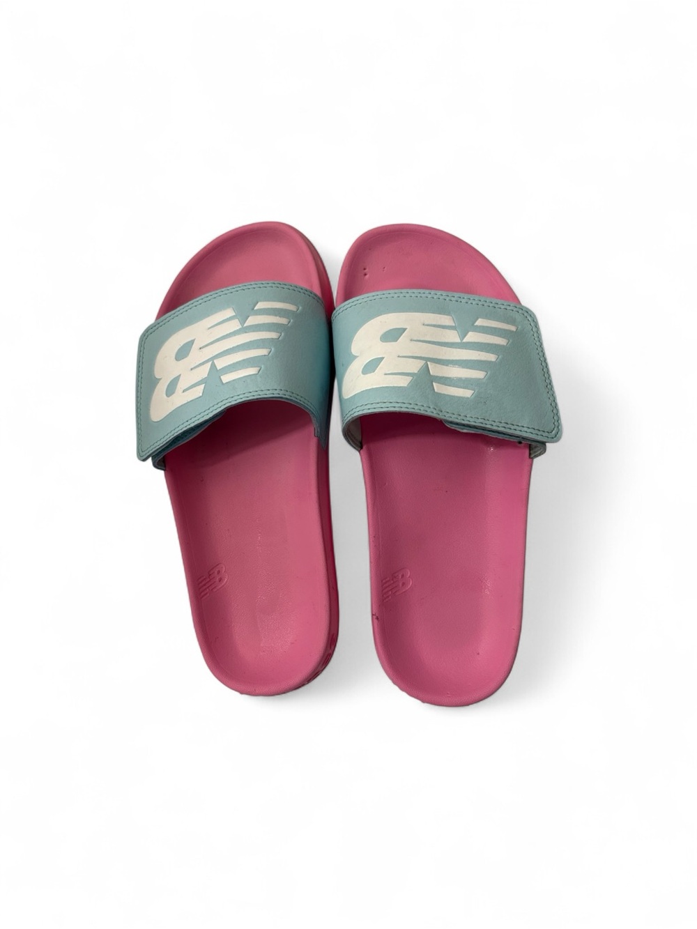 New Balance Pink Footbed Slides with Teal Strap